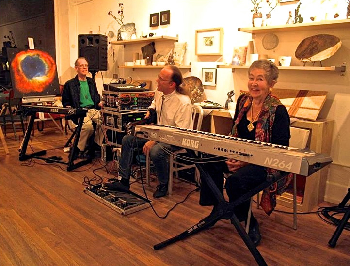 Sally Mosher with Patrick Lindley and Scott Fraser at SPACE Art Gallery, South Pasadena (November 2015)