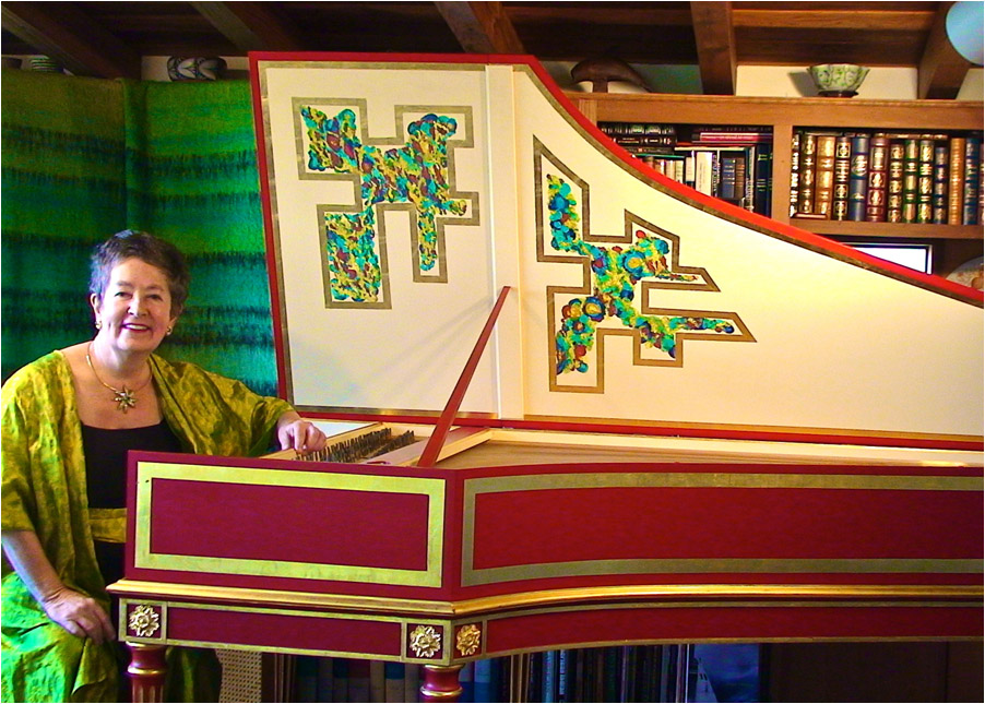 Sally Mosher at her French Double harpsichord